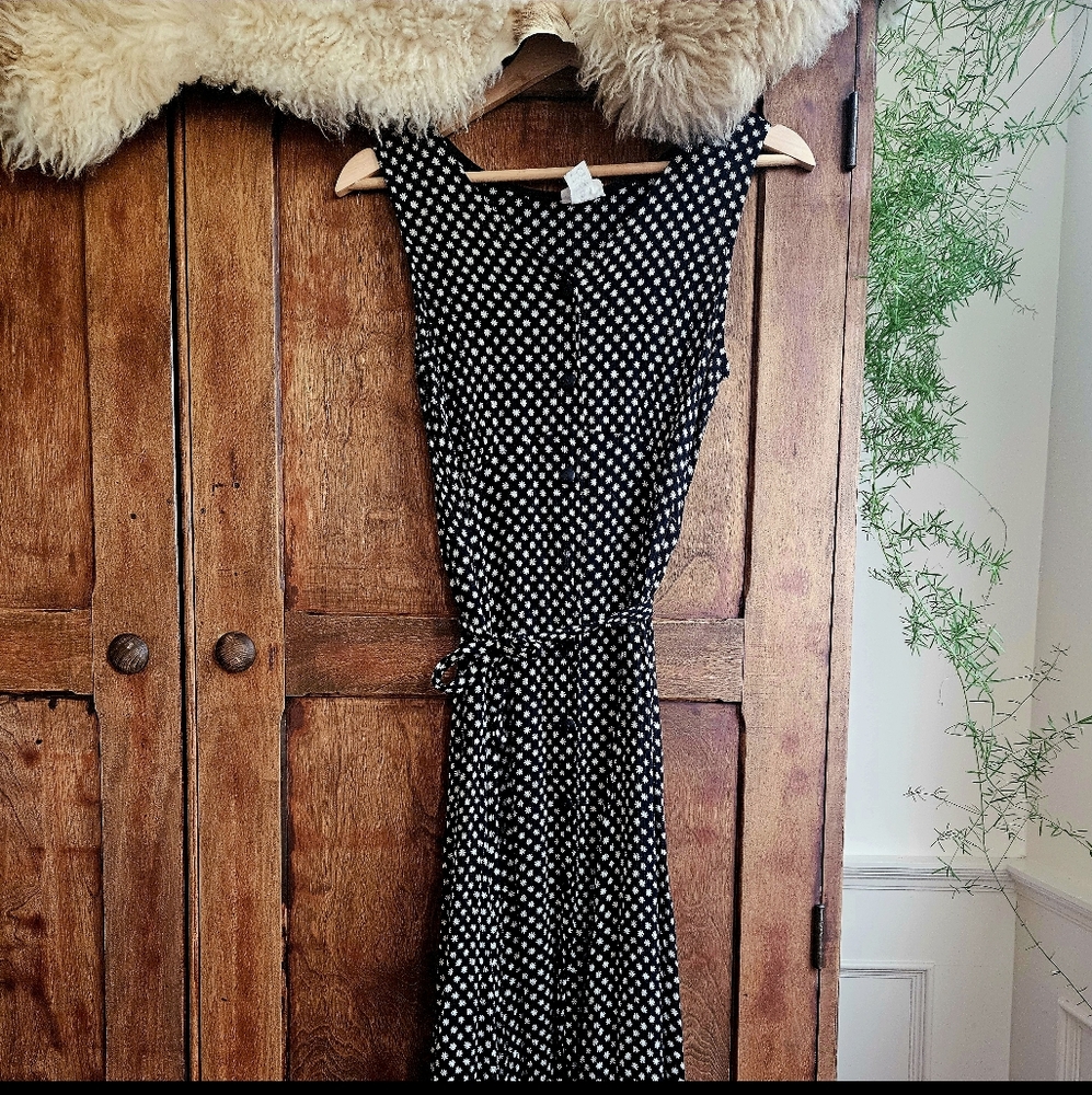Vintage 90s PRIZM Rayon Maxi Dress | Black Ditsy Floral (M)